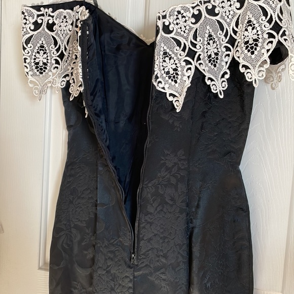 vintage scott mcclintock black brocade white lace off the shoulder dress - Picture 7 of 13